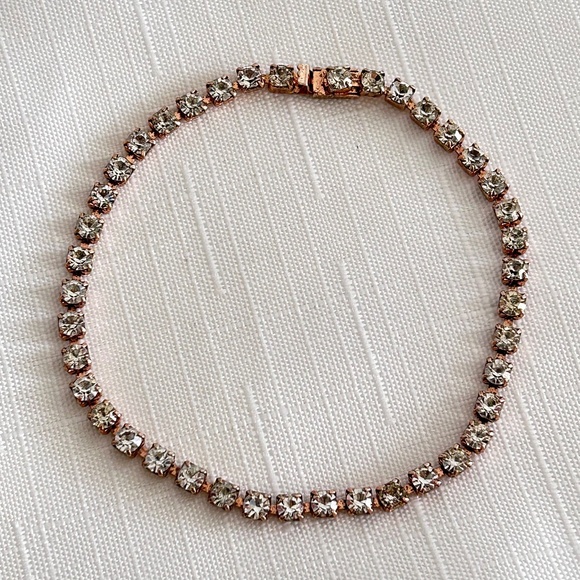 Vintage Rhinestone Rose Gold Tone Tennis Bracelet - Picture 1 of 10